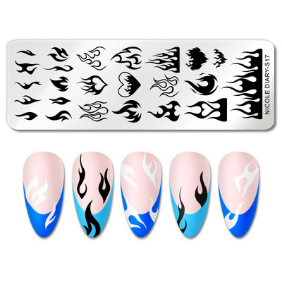 NICOLE DIARY Wave French Line Nail Art Stamping Plate από ανοξείδωτο χάλυβα Εκτύπωση καλουπιών για σφραγίδες στένσιλ Διακοσμητικά λουλουδιών