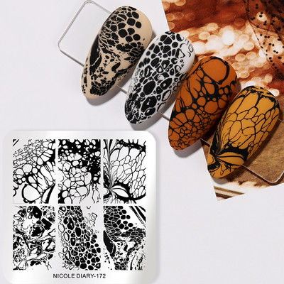 NICOLE DIARY Wave French Line Nail Art Stamping Plate από ανοξείδωτο χάλυβα Εκτύπωση καλουπιών για σφραγίδες στένσιλ Διακοσμητικά λουλουδιών
