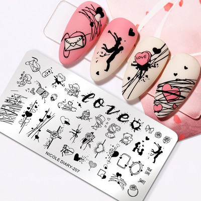 NICOLE DIARY Wave French Line Nail Art Stamping Plate από ανοξείδωτο χάλυβα Εκτύπωση καλουπιών για σφραγίδες στένσιλ Διακοσμητικά λουλουδιών