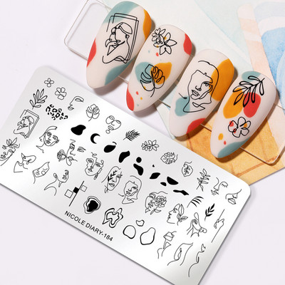 NICOLE DIARY Wave French Line Nail Art Stamping Plate από ανοξείδωτο χάλυβα Εκτύπωση καλουπιών για σφραγίδες στένσιλ Διακοσμητικά λουλουδιών