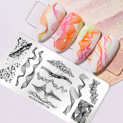 NICOLE DIARY Wave French Line Nail Art Stamping Plate από ανοξείδωτο χάλυβα Εκτύπωση καλουπιών για σφραγίδες στένσιλ Διακοσμητικά λουλουδιών