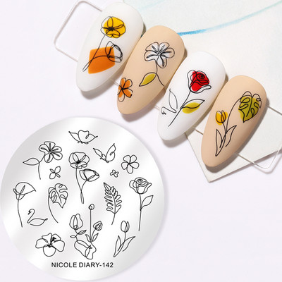 NICOLE DIARY Wave French Line Nail Art Stamping Plate από ανοξείδωτο χάλυβα Εκτύπωση καλουπιών για σφραγίδες στένσιλ Διακοσμητικά λουλουδιών