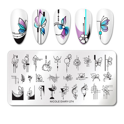NICOLE DIARY Wave French Line Nail Art Stamping Plate από ανοξείδωτο χάλυβα Εκτύπωση καλουπιών για σφραγίδες στένσιλ Διακοσμητικά λουλουδιών
