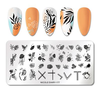 NICOLE DIARY Wave French Line Nail Art Stamping Plate από ανοξείδωτο χάλυβα Εκτύπωση καλουπιών για σφραγίδες στένσιλ Διακοσμητικά λουλουδιών