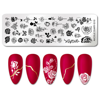 NICOLE DIARY Rose Flower Nail Stamping Plates Black White Design Stamp for Nails Print Stencil Шаблони за маникюр