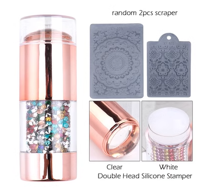 Mâner de cristal cu două capete din silicon Placă de ștanțare a unghiilor Șabloane de artă pentru unghii Stampilă Imagine șablon Racletă Echipament francez pentru manichiură