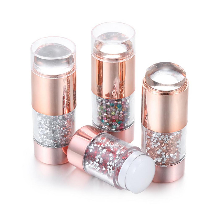 Mâner de cristal cu două capete din silicon Placă de ștanțare a unghiilor Șabloane de artă pentru unghii Stampilă Imagine șablon Racletă Echipament francez pentru manichiură