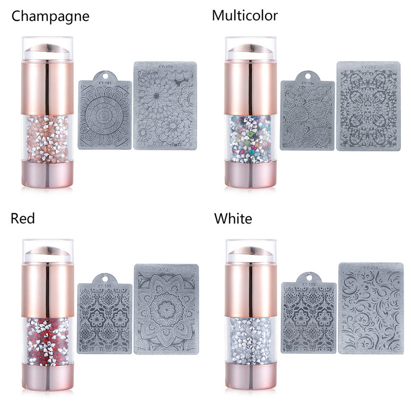 Mâner de cristal cu două capete din silicon Placă de ștanțare a unghiilor Șabloane de artă pentru unghii Stampilă Imagine șablon Racletă Echipament francez pentru manichiură