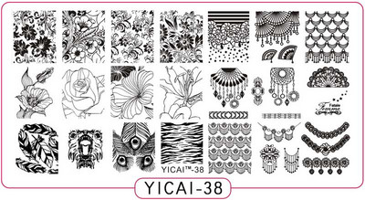 Akciós ár: 3D körömsablonok bélyegzőlemeze, transzferbélyegzősablonok, 40 minta sablon sablon, 6x12 cm-es nyomtatási sablon Pl