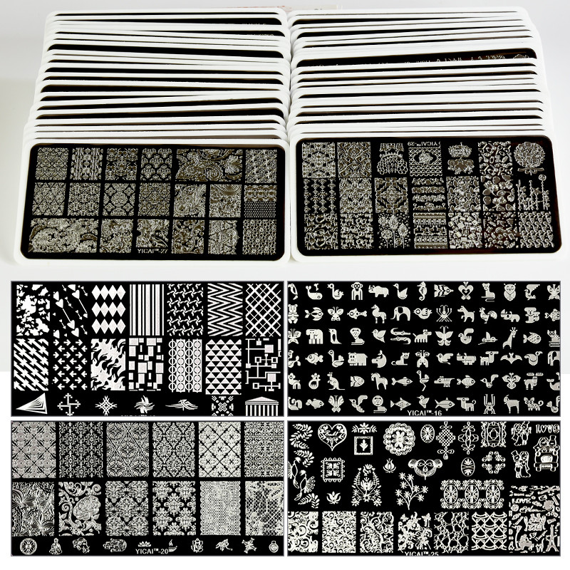 Pret de chilipir: Șabloane de unghii 3D Placă de ștanțare, Șabloane de ștampile de transfer, 40 de modele Șabloane de șablon, Șablon de imprimare 6X12cm Pl