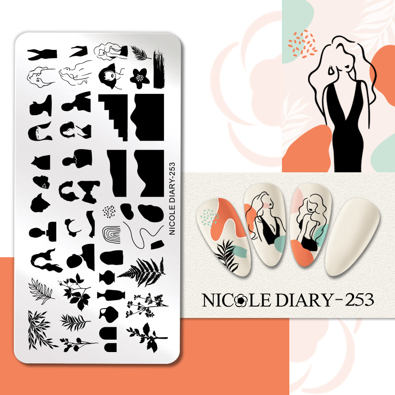 NICOLE DIARY Dimensiune mare Mamă Bebeluș Imagine Placi de ștanțare a unghiilor Șablon de imprimare cu flori, frunze de dragoste, șablon de ștampile pentru mamă florală