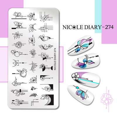 NICOLE DIARY Gradient Flower Stripe Nail Stamping Plate Stamp for Nails Leaf French Geometry Printing Stencil Decor