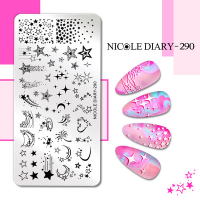NICOLE DIARY Gradient Flower Stripe Nail Stamping Plate Stamp for Nails Leaf French Geometry Printing Stencil Decor
