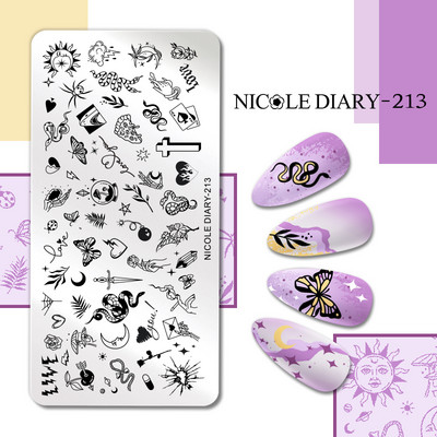 NICOLE DIARY Gradient Flower Stripe Nail Stamping Plate Stamp for Nails Leaf French Geometry Printing Stencil Decor