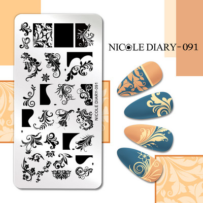 NICOLE DIARY Gradient Flower Stripe Nail Stamping Plate Stamp for Nails Leaf French Geometry Printing Stencil Decor