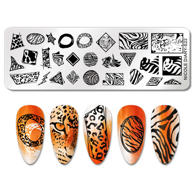 NICOLE DIARY Gradient Flower Stripe Nail Stamping Plate Stamp for Nails Leaf French Geometry Printing Stencil Decor