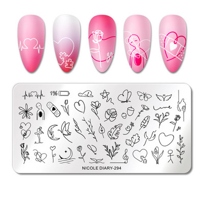 NICOLE DIARY Gradient Flower Stripe Nail Stamping Plate Stamp for Nails Leaf French Geometry Printing Stencil Decor