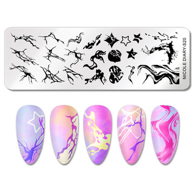 NICOLE DIARY Gradient Flower Stripe Nail Stamping Plate Stamp for Nails Leaf French Geometry Printing Stencil Decor