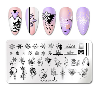 NICOLE DIARY Gradient Flower Stripe Nail Stamping Plate Stamp for Nails Leaf French Geometry Printing Stencil Decor