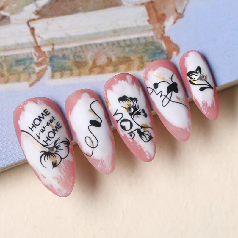 NICOLE DIARY Plăci de ștanțare pentru unghii cu dungi cu flori gradiente, ștampila de design pentru unghii, frunze, geometrie franceză, imprimare cu șablon decor