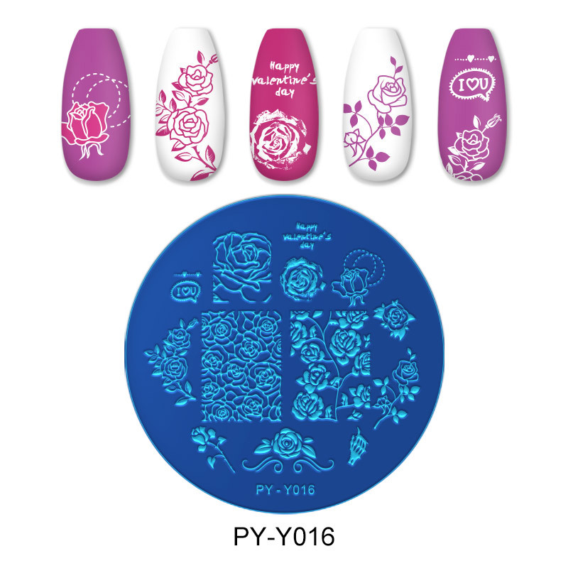 PICT You Ziua Îndrăgostiților Plăci de ștanțare a unghiilor Design cu flori de trandafir Șablon de ștampilă pentru arta unghiilor din oțel inoxidabil Instrumente pentru șablon