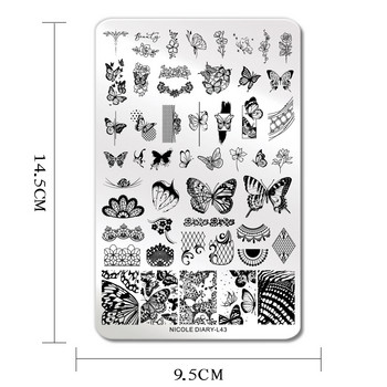 NICOLE DIARY Изображение на пеперуда с голям размер Плочи за щамповане на нокти Цвете Листа Дантела Шаблон за печат Цветен дизайн Шаблон за печат