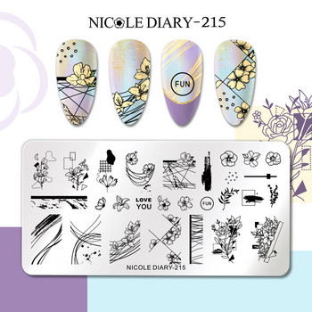 NICOLE DIARY Изображение на пеперуда с голям размер Плочи за щамповане на нокти Цвете Листа Дантела Шаблон за печат Цветен дизайн Шаблон за печат