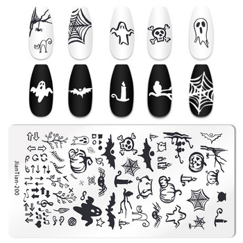 Плоча за щамповане на нокти за Хелоуин Форма за щамповане на нокти Шаблони за печат с череп от тиква Хелоуин Шаблони за печат за нокти Инструменти за ноктопластика