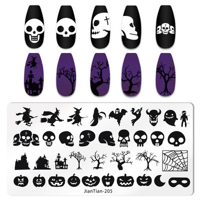 Πλάκα για σφράγιση νυχιών για το Halloween Nail Stamper Καλούπι Στένσιλ για εκτύπωση κρανίου κολοκύθας Πρότυπα για αποκριάτικες σφραγίδες νυχιών Εργαλεία τέχνης νυχιών
