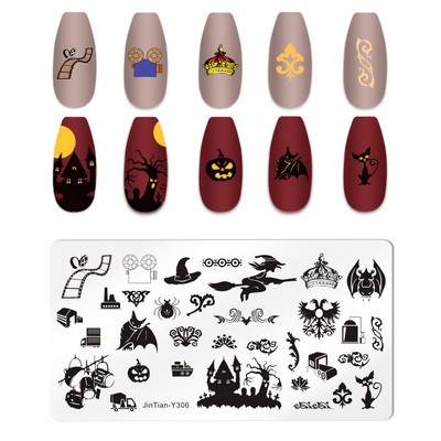 Πλάκα για σφράγιση νυχιών για το Halloween Nail Stamper Καλούπι Στένσιλ για εκτύπωση κρανίου κολοκύθας Πρότυπα για αποκριάτικες σφραγίδες νυχιών Εργαλεία τέχνης νυχιών