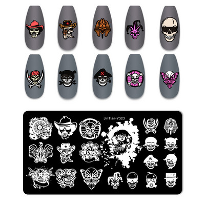 Πλάκα για σφράγιση νυχιών για το Halloween Nail Stamper Καλούπι Στένσιλ για εκτύπωση κρανίου κολοκύθας Πρότυπα για αποκριάτικες σφραγίδες νυχιών Εργαλεία τέχνης νυχιών