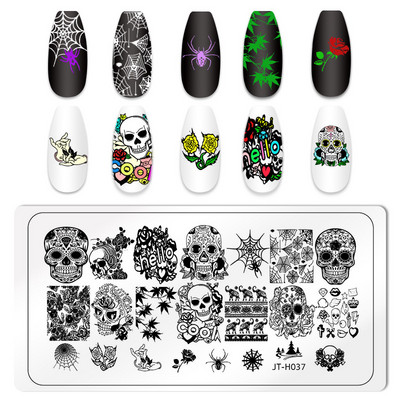 Πλάκα για σφράγιση νυχιών για το Halloween Nail Stamper Καλούπι Στένσιλ για εκτύπωση κρανίου κολοκύθας Πρότυπα για αποκριάτικες σφραγίδες νυχιών Εργαλεία τέχνης νυχιών