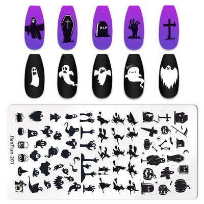 Πλάκα για σφράγιση νυχιών για το Halloween Nail Stamper Καλούπι Στένσιλ για εκτύπωση κρανίου κολοκύθας Πρότυπα για αποκριάτικες σφραγίδες νυχιών Εργαλεία τέχνης νυχιών
