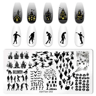 Πλάκα για σφράγιση νυχιών για το Halloween Nail Stamper Καλούπι Στένσιλ για εκτύπωση κρανίου κολοκύθας Πρότυπα για αποκριάτικες σφραγίδες νυχιών Εργαλεία τέχνης νυχιών