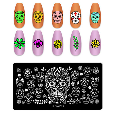 Πλάκα για σφράγιση νυχιών για το Halloween Nail Stamper Καλούπι Στένσιλ για εκτύπωση κρανίου κολοκύθας Πρότυπα για αποκριάτικες σφραγίδες νυχιών Εργαλεία τέχνης νυχιών