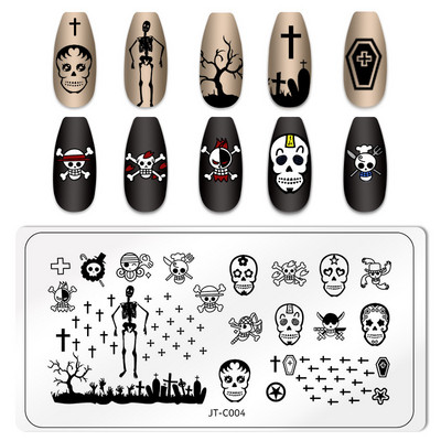 Πλάκα για σφράγιση νυχιών για το Halloween Nail Stamper Καλούπι Στένσιλ για εκτύπωση κρανίου κολοκύθας Πρότυπα για αποκριάτικες σφραγίδες νυχιών Εργαλεία τέχνης νυχιών