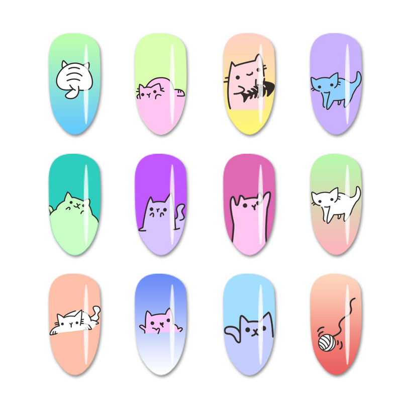 BeautyBigBang 6CM Șablon din oțel inoxidabil Placă de ștampilare pentru arta unghiilor 041 Plăci de ștanțare a unghiilor în dungi Imagine drăguță de pisică