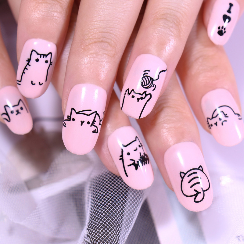 BeautyBigBang 6CM Șablon din oțel inoxidabil Placă de ștampilare pentru arta unghiilor 041 Plăci de ștanțare a unghiilor în dungi Imagine drăguță de pisică