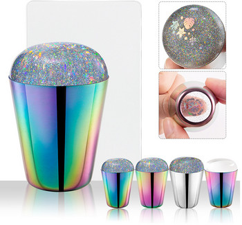 Щампа за нокти със скрепер Rainbow Alloy Handle Jelly Silicone Nail Stampers For French Nails Polish Print Transfer Stamping Tool
