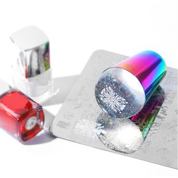 Щампа за нокти със скрепер Rainbow Alloy Handle Jelly Silicone Nail Stampers For French Nails Polish Print Transfer Stamping Tool