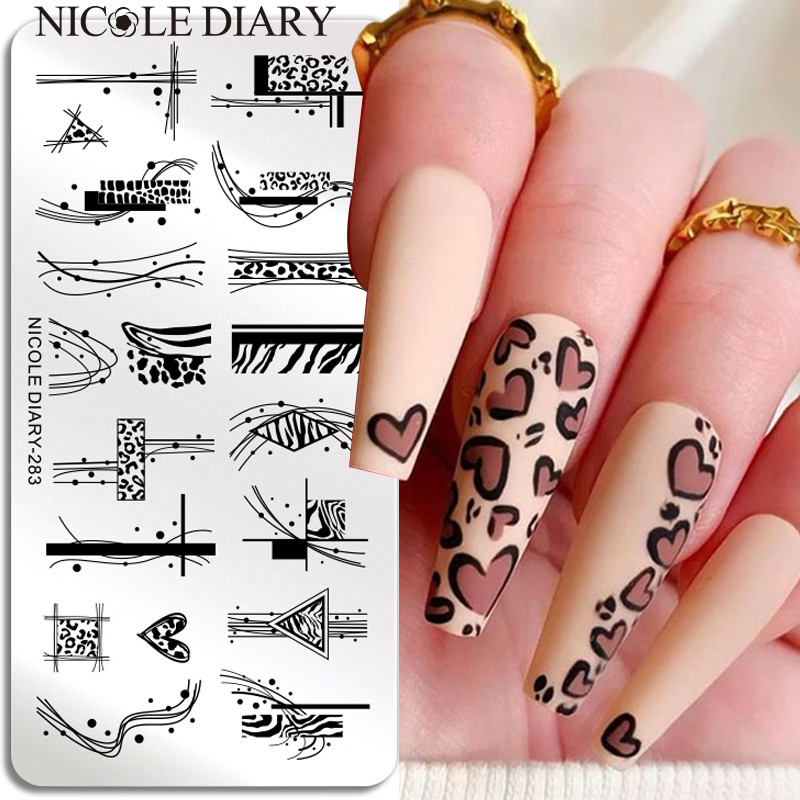 NICOLE DIARY Ussinahast tembeldusplaadid Leopard Zebra Disain templite šabloonid Maniküürid Küünte tembeldamine Küünelakkide mallid