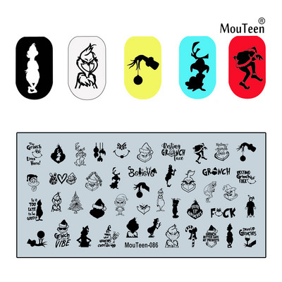 2022 New Green Monster Nail Stamping Christmas Figures Stamp Plate Green Man Nail Art Templates #086