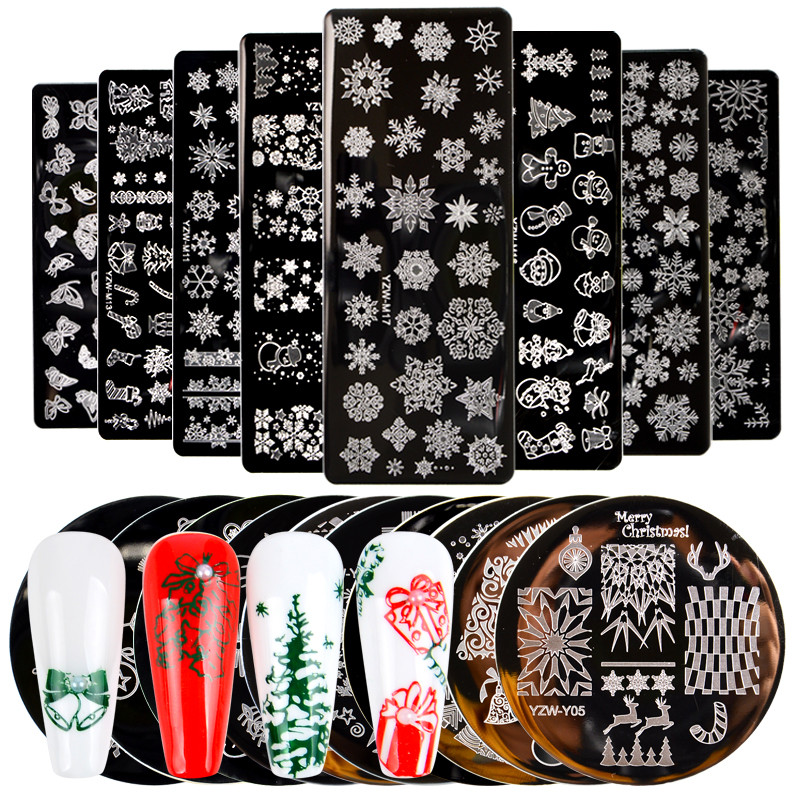 Коледно изкуство за нокти Печат Шаблони за щамповане Картини със снежинки от неръждаема стомана Печатни плочи Геометричен печат Шаблон
