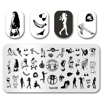 12*6 см шаблони за нокти за щамповане на плочи, дизайн на секси момиче, абстрактна жена, нокти, шаблони за щампи, шарки на герои, плочи Изображение 1PC