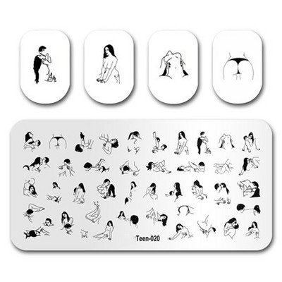 12*6 cm nagu mākslas veidņu zīmogplāksnīšu dizains Seksīga meitene Abstrakti sievietes nagi Zīmogu veidnes Rakstzīmju rakstu plāksnes Image1PC