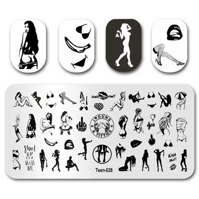 12*6 cm nagu mākslas veidņu zīmogplāksnīšu dizains Seksīga meitene Abstrakti sievietes nagi Zīmogu veidnes Rakstzīmju rakstu plāksnes Image1PC