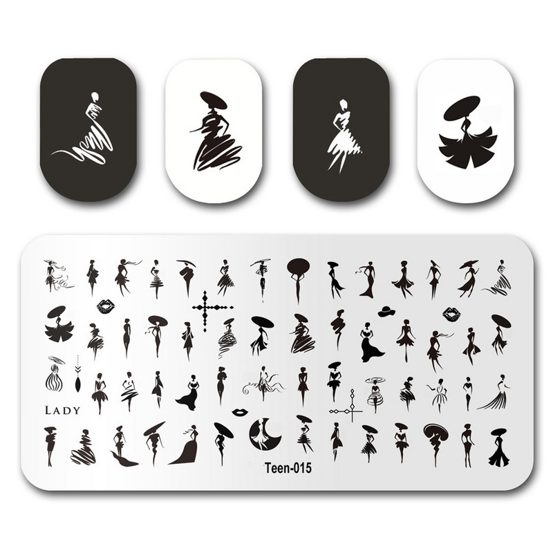 12 * 6 cm nagų dailės šablonų štampavimo plokštelės dizainas Seksualios merginos abstrakčios moters nagai Antspaudų šablonai Simbolių raštų plokštės Image1PC