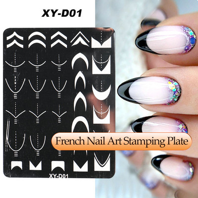 Γαλλικά Nail Art Πλάκα Σφράγισης Γεωμετρία Wave Line Πρότυπα Σχεδίου Flower Love Lace Stamp Nail Charm Mold Mold Εργαλεία στένσιλ