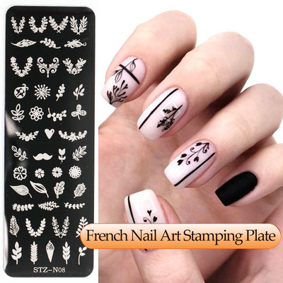 Γαλλικά Nail Art Πλάκα Σφράγισης Γεωμετρία Wave Line Πρότυπα Σχεδίου Flower Love Lace Stamp Nail Charm Mold Mold Εργαλεία στένσιλ