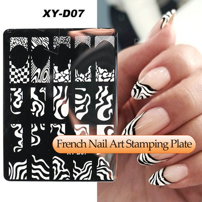 Γαλλικά Nail Art Πλάκα Σφράγισης Γεωμετρία Wave Line Πρότυπα Σχεδίου Flower Love Lace Stamp Nail Charm Mold Mold Εργαλεία στένσιλ